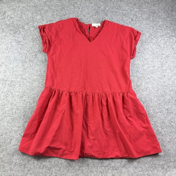 Pinch Mini Dress Womens Large Red Tiered Boxy Lined Simplistic Boho Pockets* - Picture 1 of 14